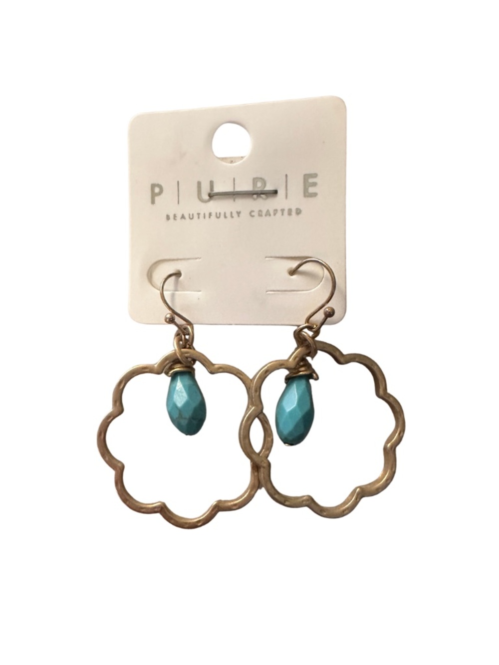 NEW Pure Turquoise and Gold Toned Dangle Earrings